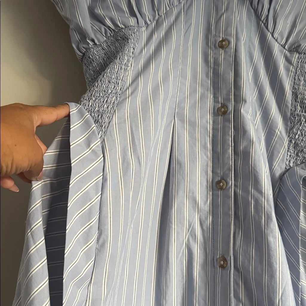 NWT Anthropologie Blue& White A-Line pleated Midi Dress Sailor collar size Large - Image 7