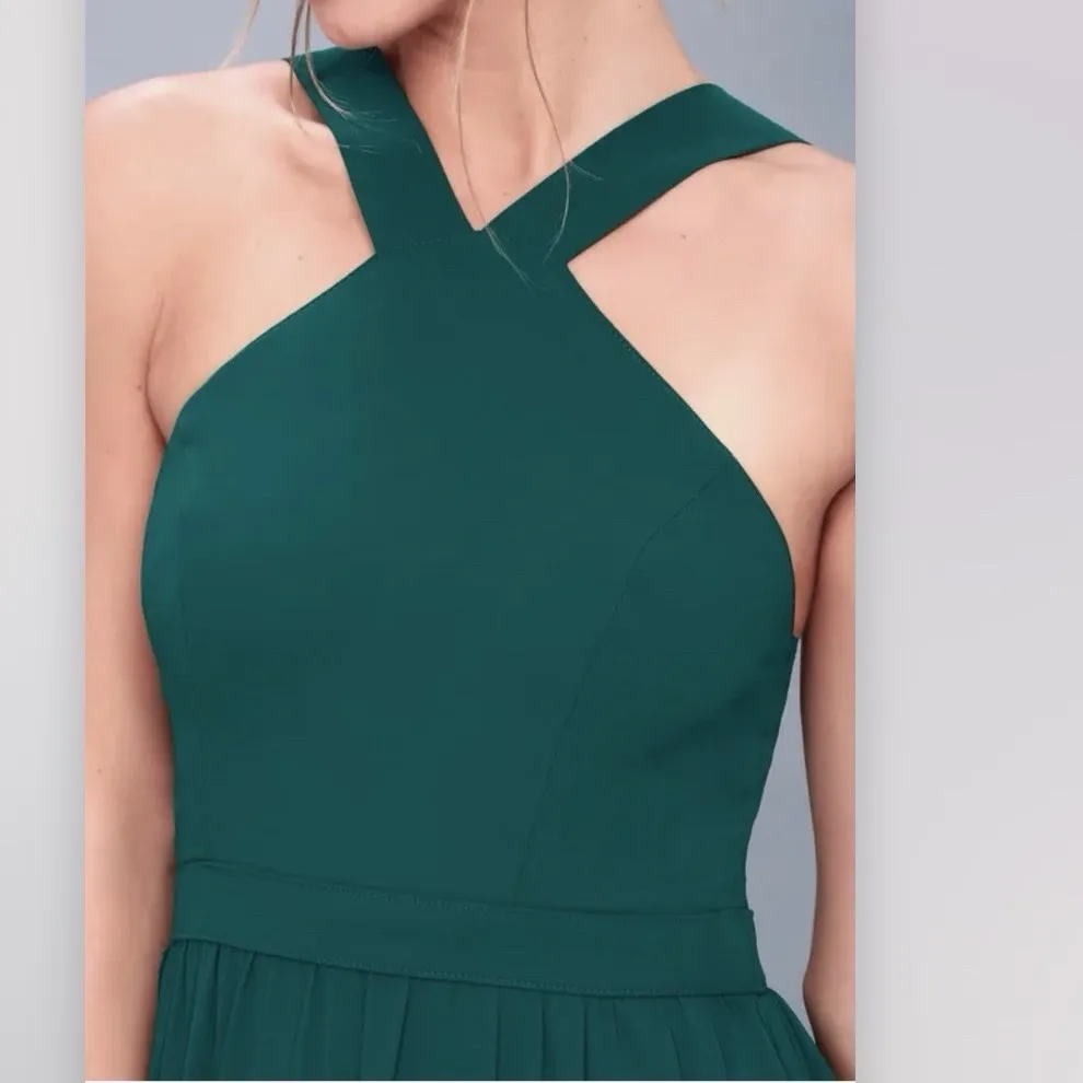 Lulus Air of Romance Forest Green Halter Gown Maxi Dress‎ Size LARGE - Image 2