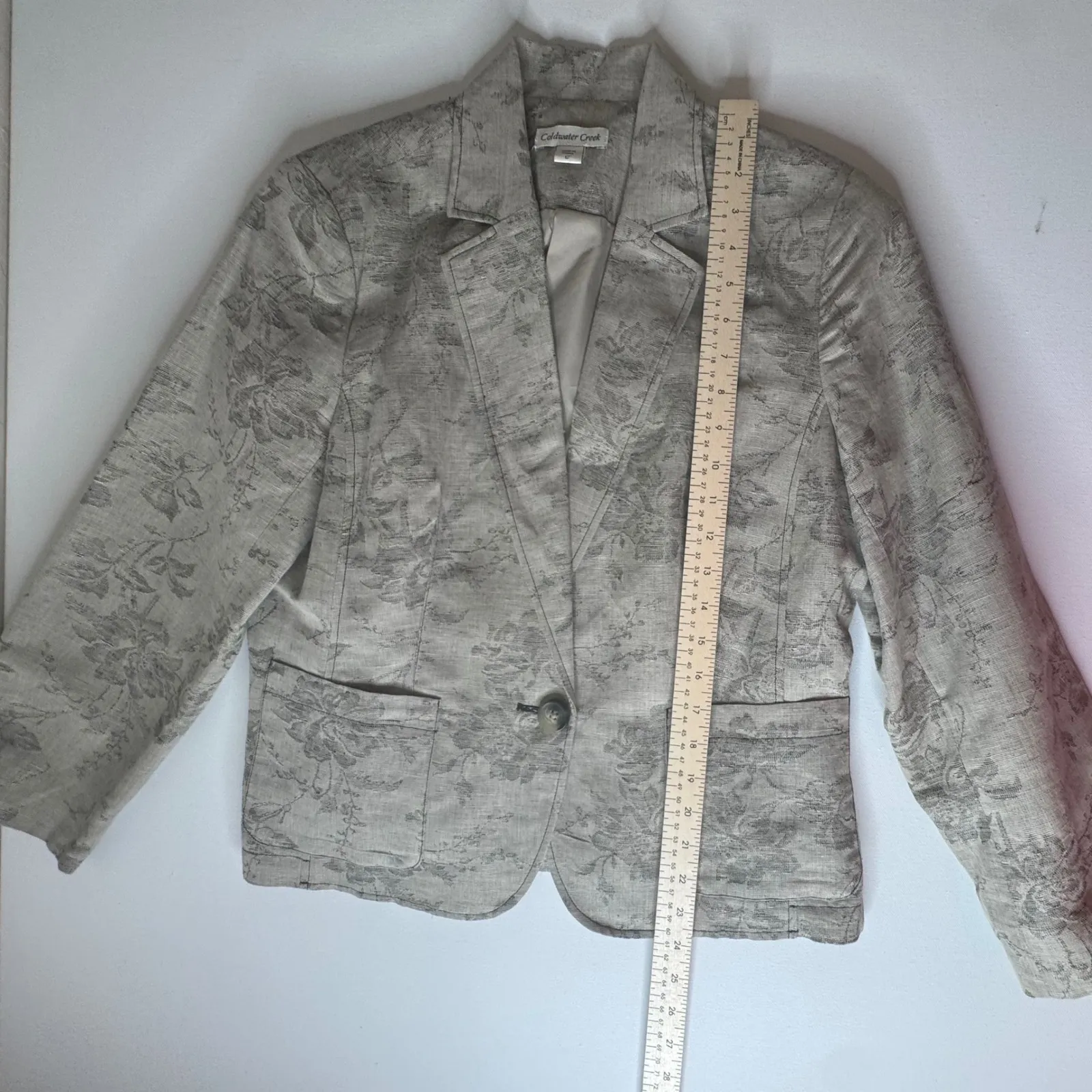 Coldwater Creek Floral Tapestry Linen Cotton Blazer Size 12 Jacket Boho Neutral - Image 8