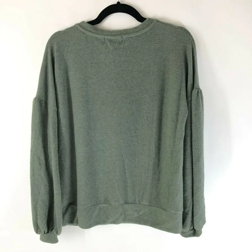 Everleigh Womens Sweater Pullover Puff Sleeve Scoop Neck Soft Green Size M - Image 2