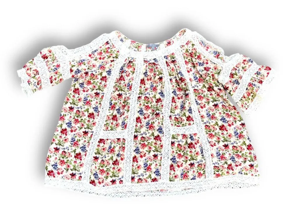 Bell Sleeved, Open Shoulder Lace & Floral Top from Anthropologie size large - Image 4