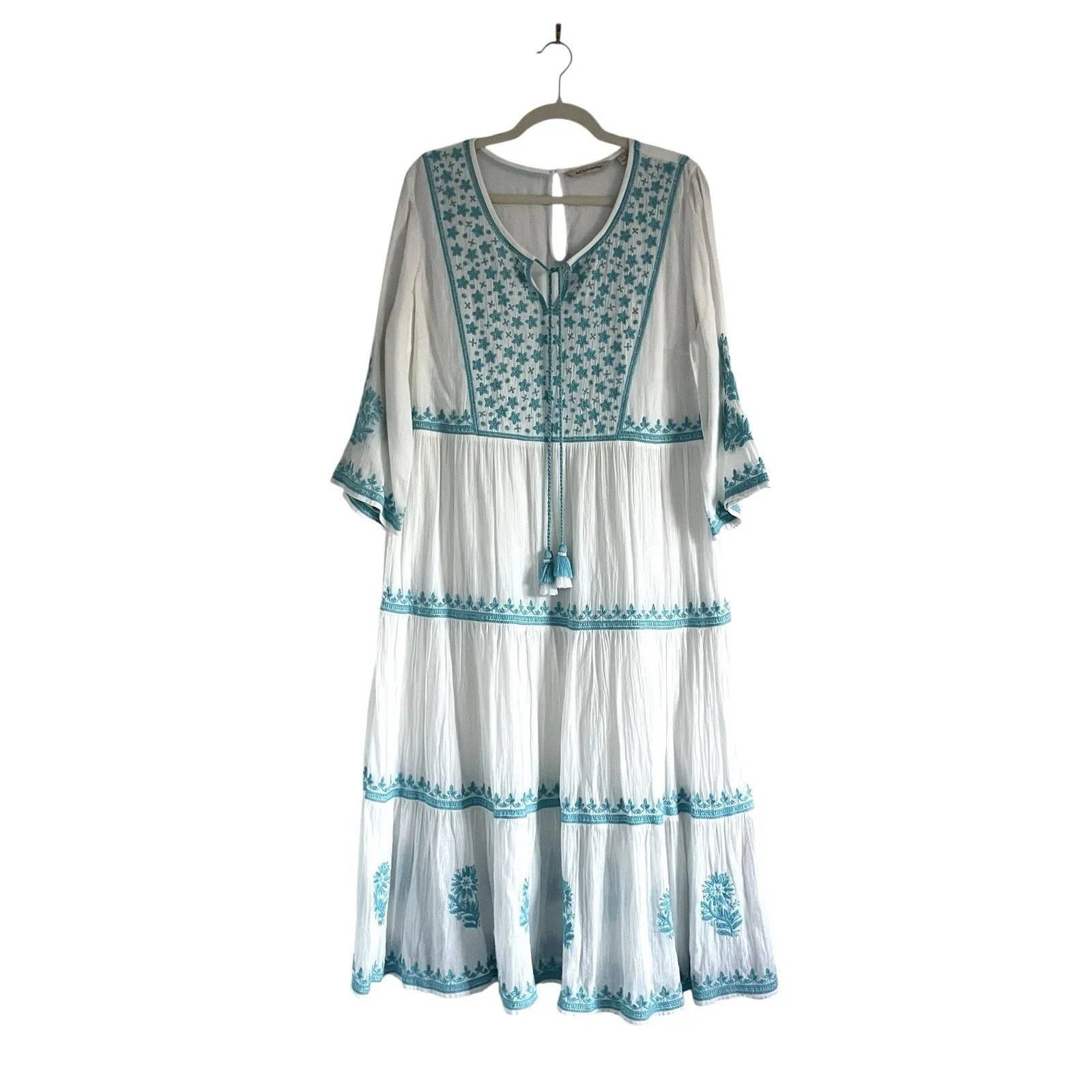 Soft Surroundings Juniper Midi Dress Sz Large Embroidered White Gauze Boho Chic - Image 3