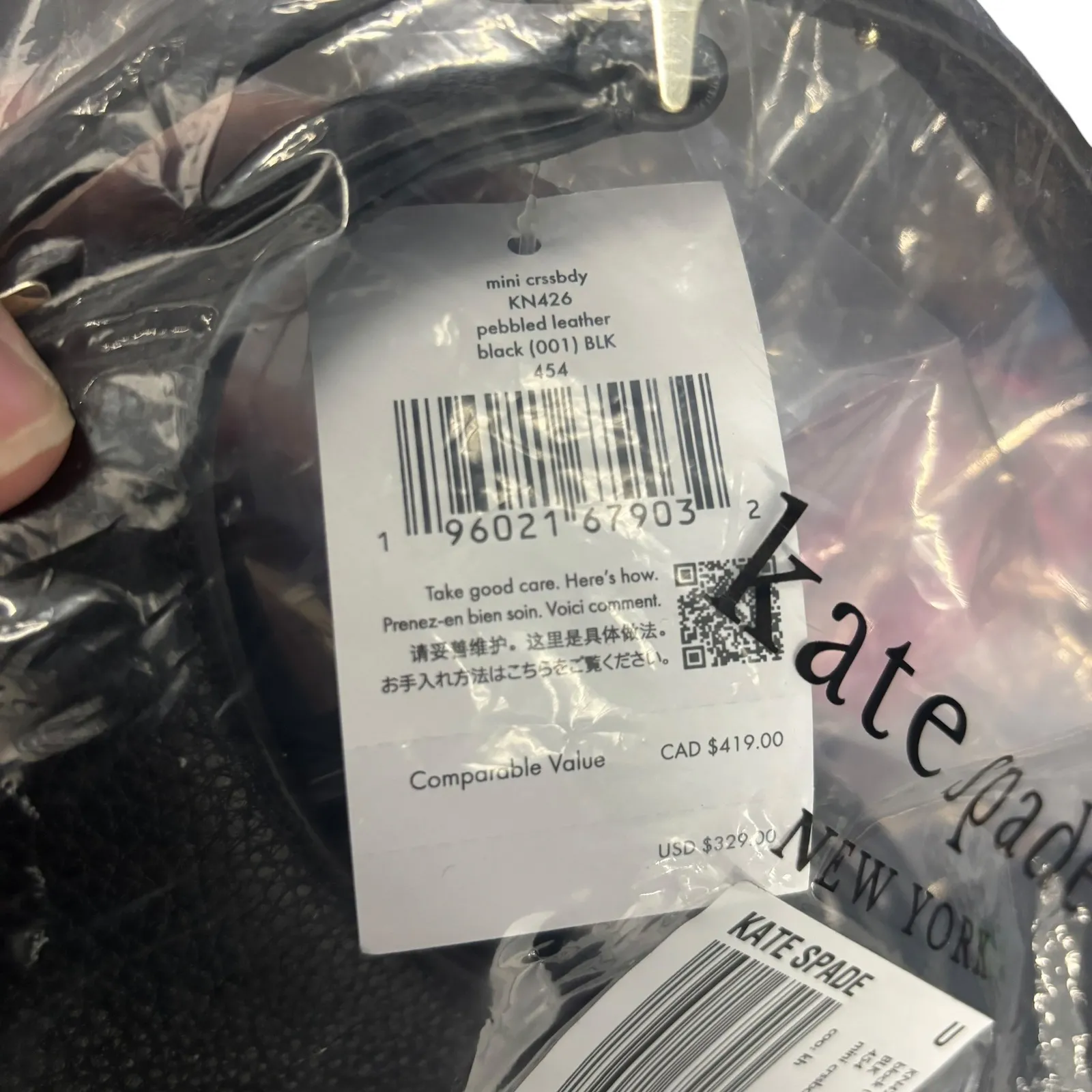 Kate Spade New York 454 KN426 Black Pebble Leather Mini Crossbody Handbag NEW - Image 9