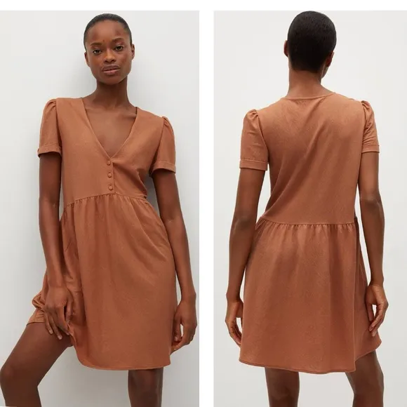 NWT MNG SHORT FLOWY DRESS BUTTON DETAIL - Image 2