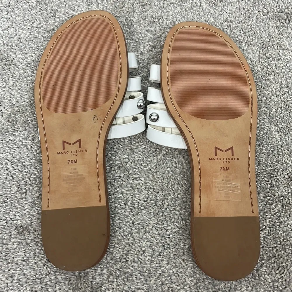 Marc Fisher Tan and White Studded Slide Leather Pava Sandal Flats - Image 6