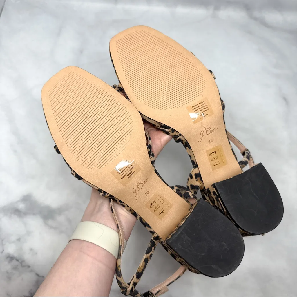 NEW J. Crew Odette Leopard Suede Square Toe Strappy Open Toe Block Heel Sandals - Image 9