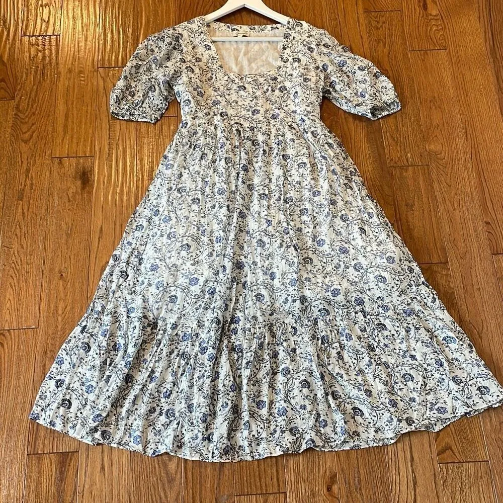 Garrie B blue floral square neck puff sleeve midi dress size M White Size M - Image 10