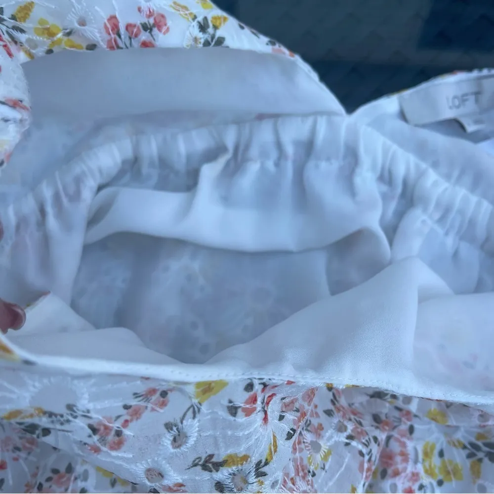 Loft cropped eyelet embroidered floral cropped tank top blouse pink yellow Sz L - Image 9