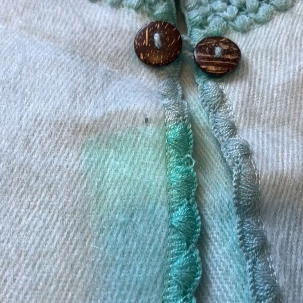 Soft Llama Wool Poncho Cape Coat Jacket Boho Festival Handwoven Aqua/Teal OSFM Blue Size undefined - Image 10