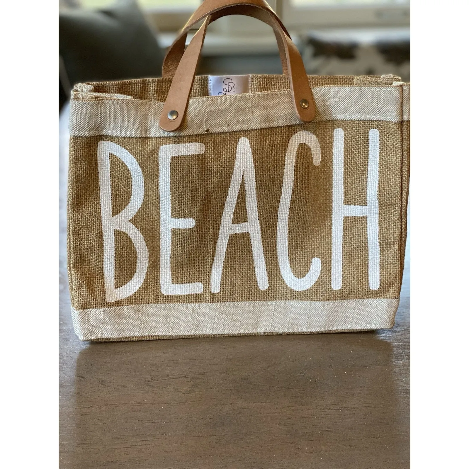Santa Barbara Design Studio BEACH Bag Tote Jute Leather Handle NEW Without Tag Tan - Image 9