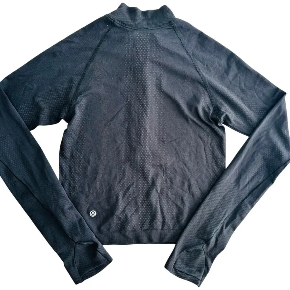 Lululemon Swiftly Tech 1/2 Zip 2.0 *Cool Size 4 Black Graphite Grey Crop Top - Image 5