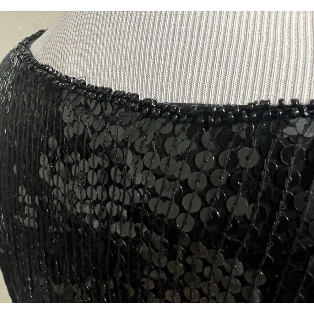 Vintage Joseph Le Bon 100% Black Sequin Top Short Sleeve Party Cocktail Size M Size M - Image 11