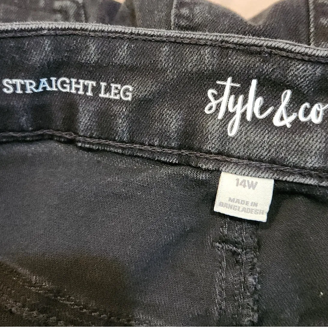 Style & Co Black Denim Stretch Classic High Rise Straight Leg Ankle Jeans Sz 14W - Image 6