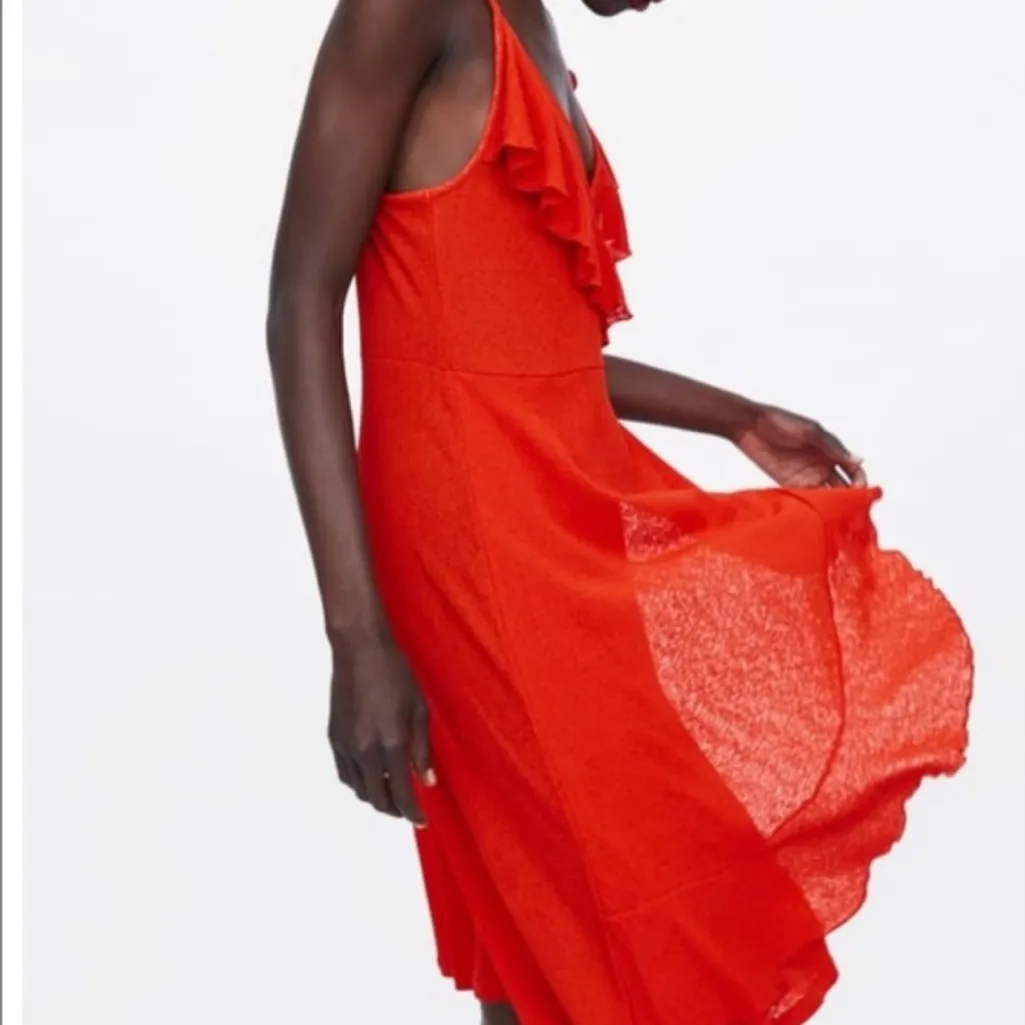NWT ZARA Ruffle Mini Dress Stretch Red Bloggers Fav - Image 3