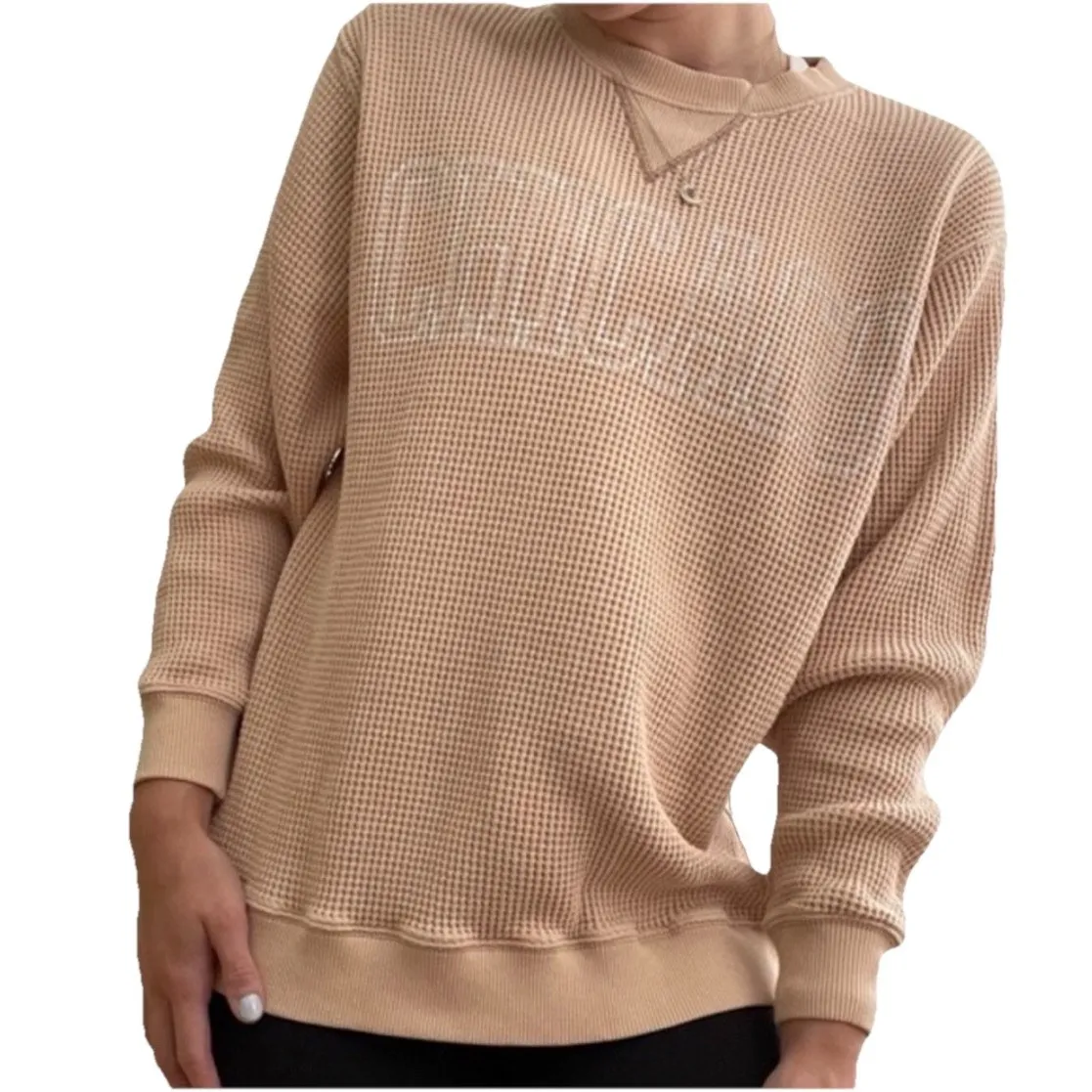 Aerie Womens Medium Waffle Knit Long Sleeve Pullover Crewneck Chicago Loungewear - Image 2