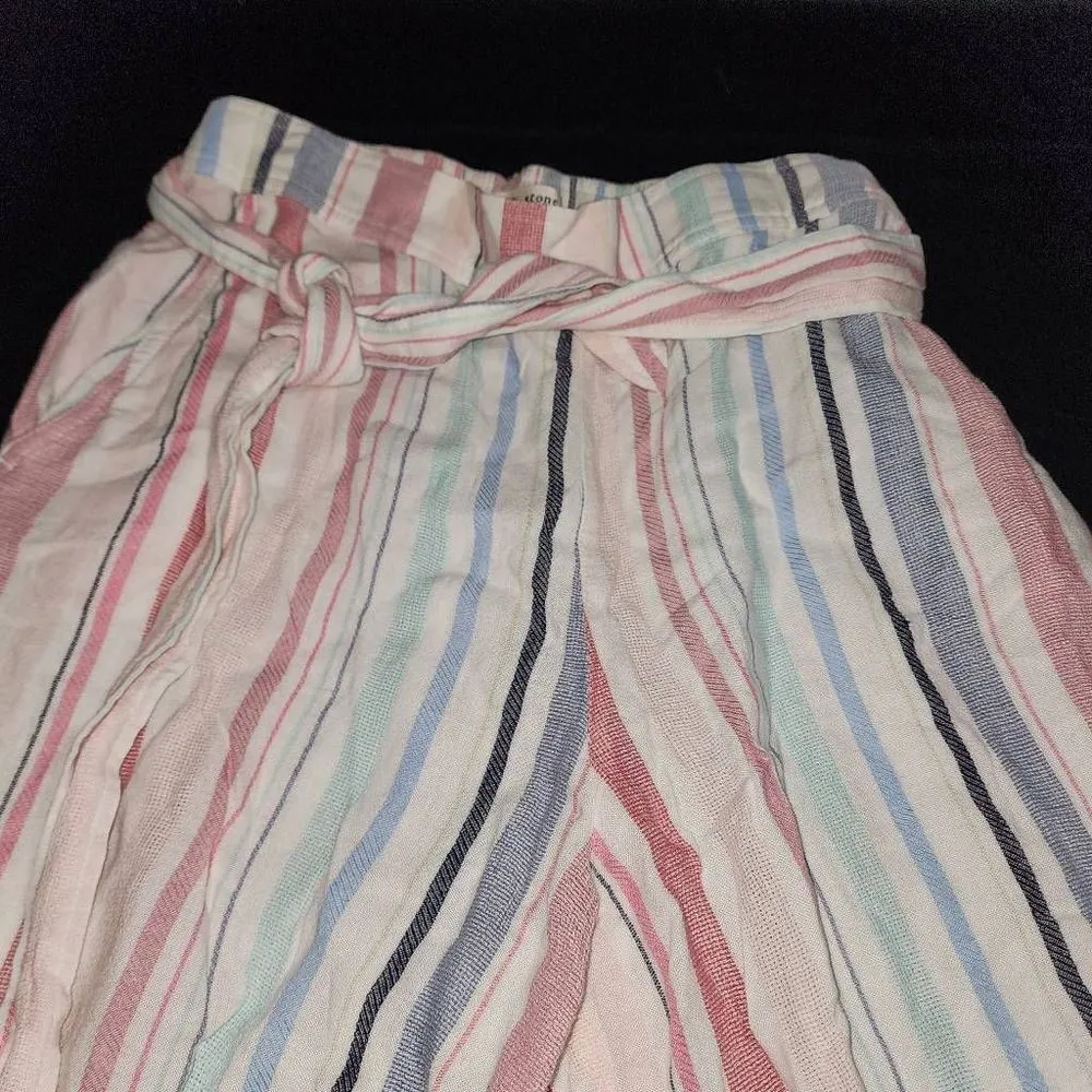 Cloth & Stone Womens Linen Blend Striped Wide Leg Crop Pants w/ Belt‎ XS - Image 3