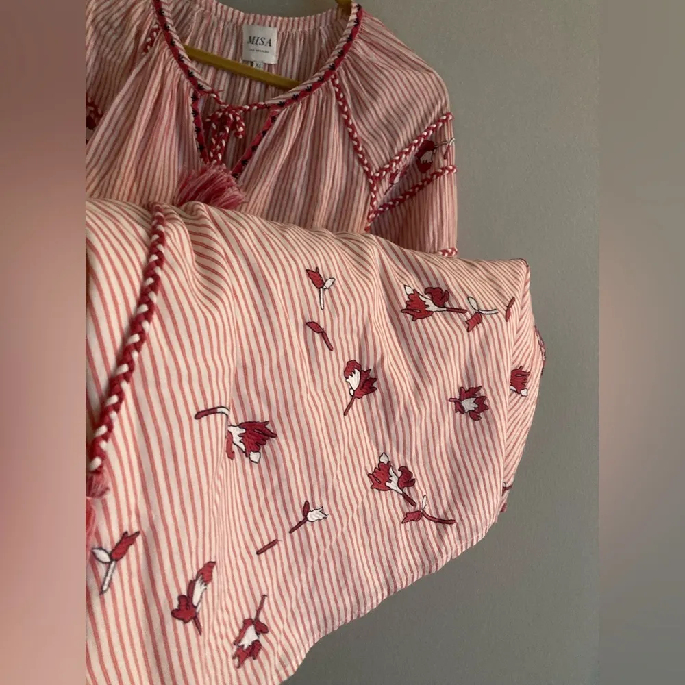 Misa Los Angeles Tasya Embroidered Pink and White Stripe Flowy Midi Dress - Image 8