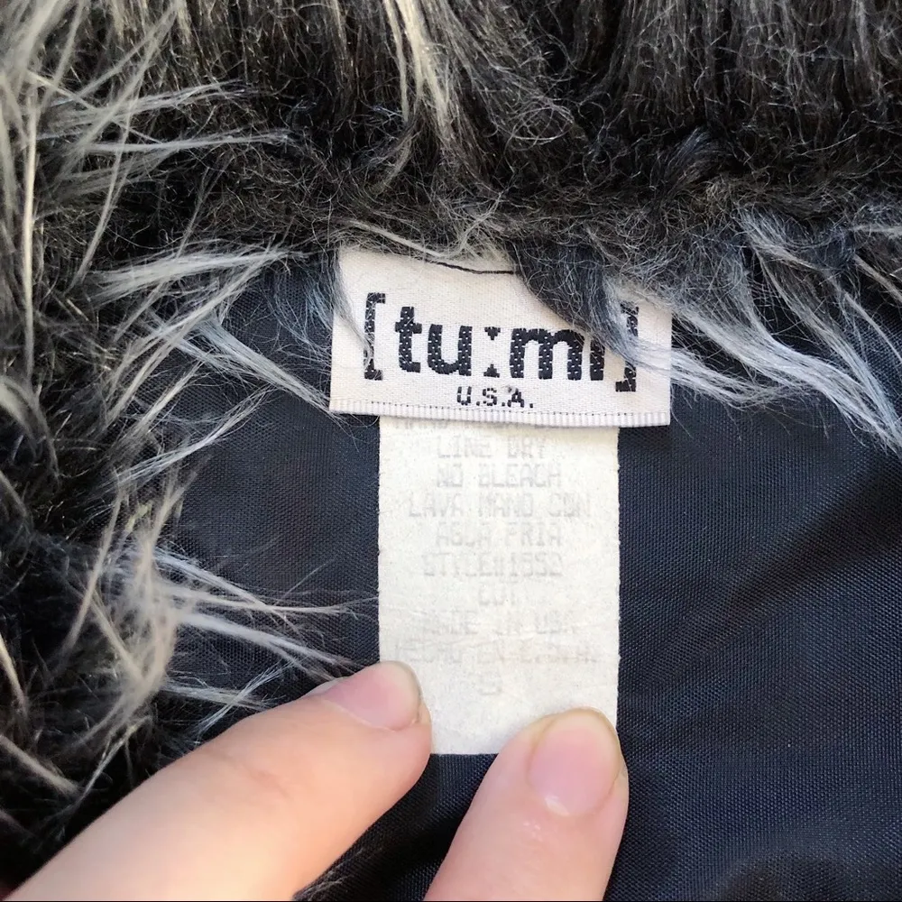 vintage • Y2K quilted puffer jacket metallic silver faux fur collar zip - Image 3