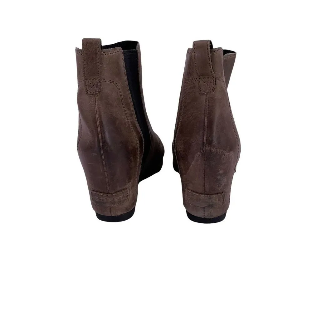 SOREL Gray Leather Lea Wedge Joan Of Artic Chelsea Boot Size 8.5 Bootie - Image 3