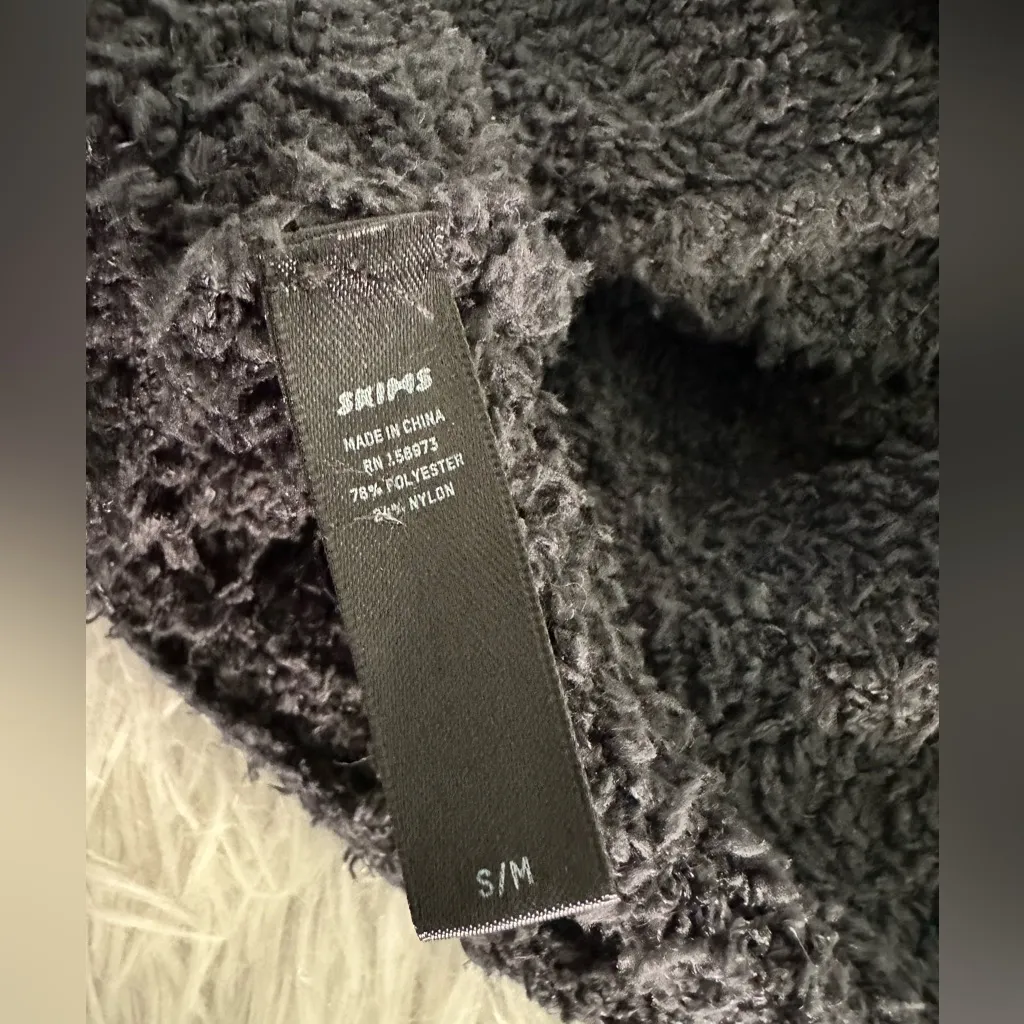 SKIMS Fuzzy Sherpa Black Tie Sweater‎ Cropped Cardigan Lounge Top sz S/M - Image 3