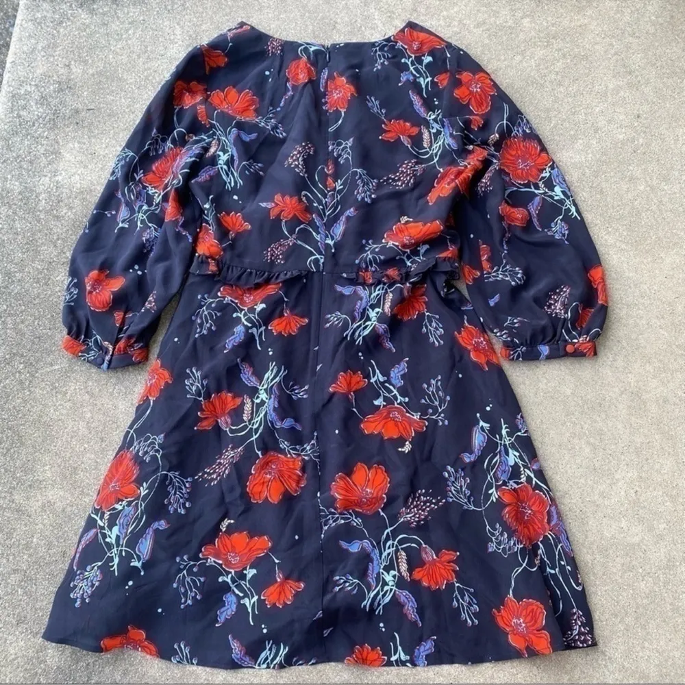 Madewell Silk Ruffle Waist Dress in Windblown Poppies Navy Women’s - Image 3