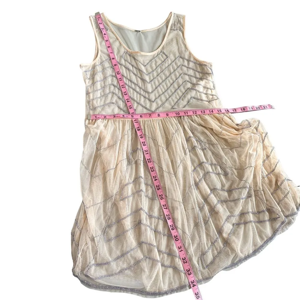 Free People Embellished Beaded Sheer Sleeveless Mini Slip Dress Cream Large - Image 11