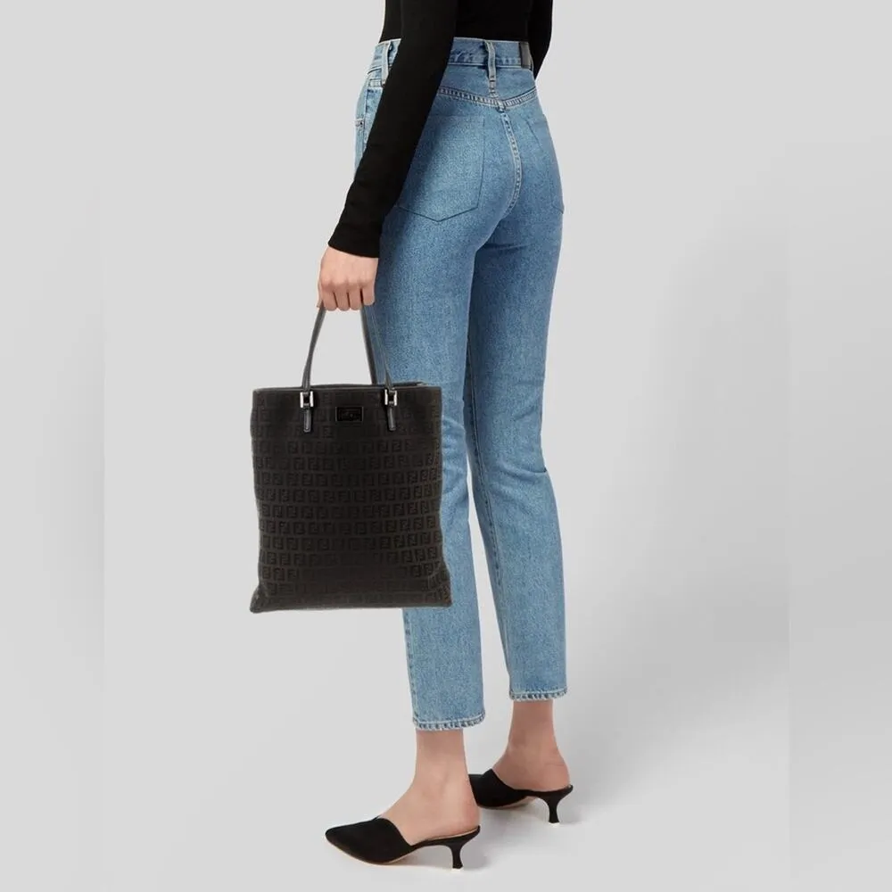 Fendi Women’s Vintage 2005 Zucchino FF Top Handle Canvas Black Silver Tote Purse - Image 13