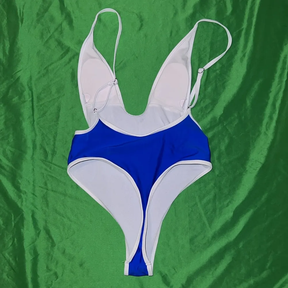 Blue and White One Piece Swimsuit size Medium - Image 2