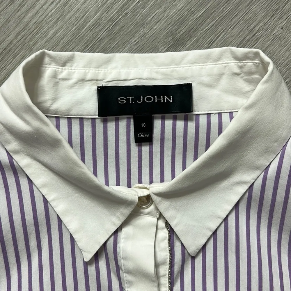 St. John • pinstripe high low long sleeve top - Image 13