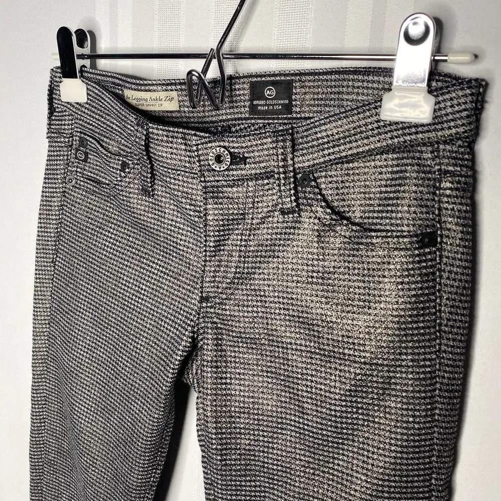 AG The Legging Ankle Super Skinny Zip Jeans Size 24 Glitter Houndstooth Pants - Image 4