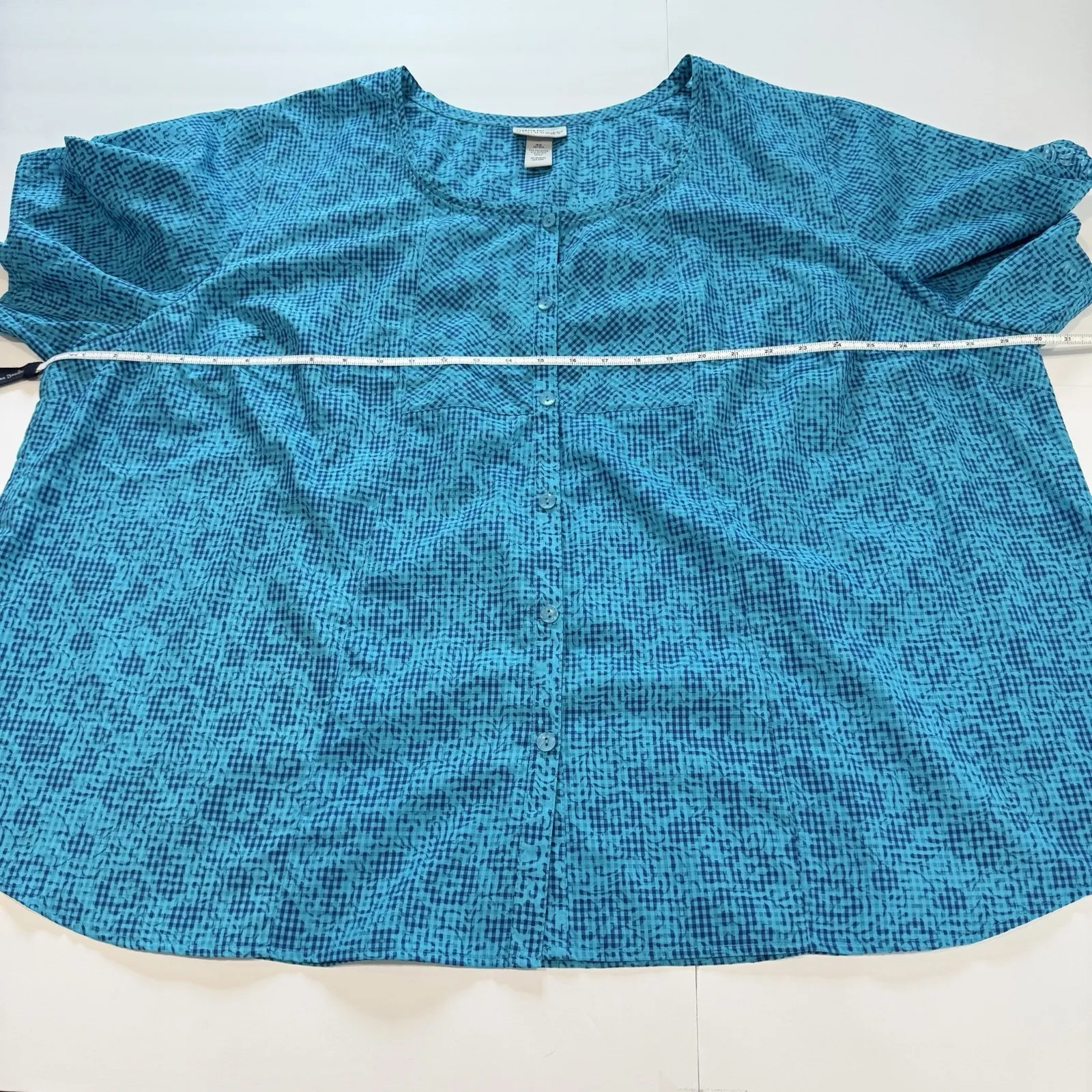 Catherines Blue Gingham Floral Short Sleeve Casual Button Up Shirt Size 4X - Image 6