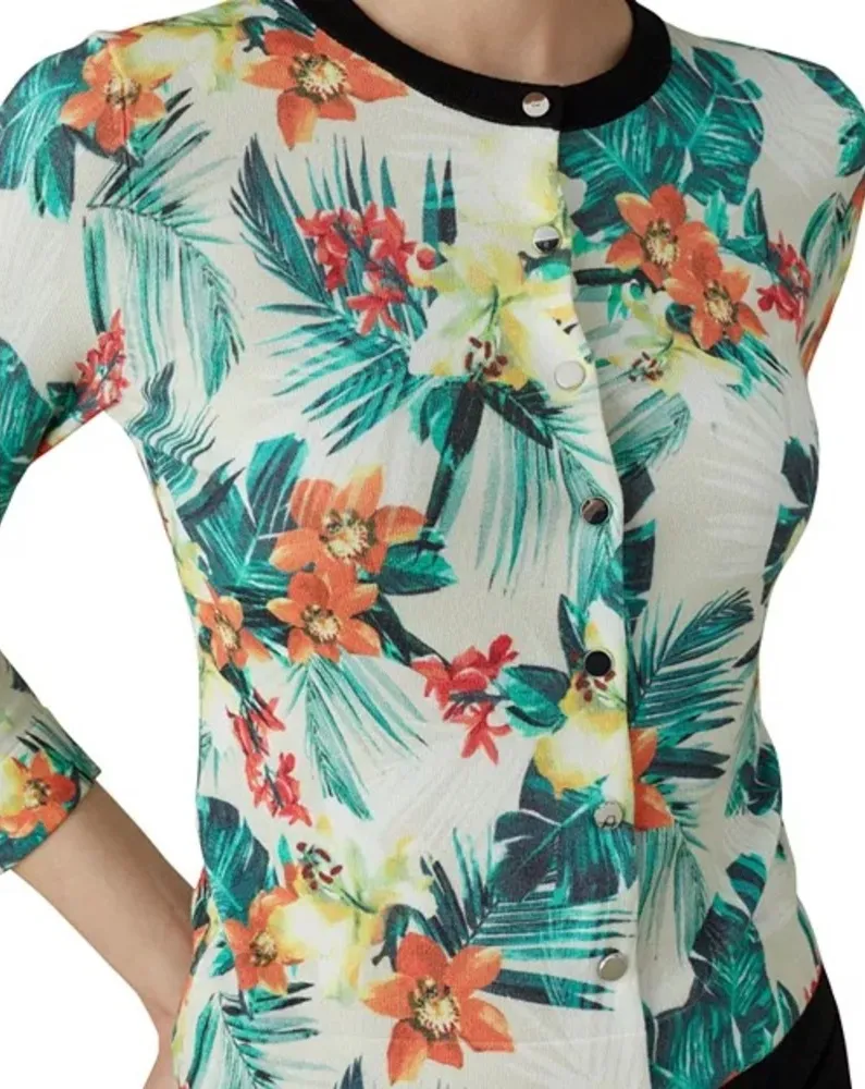 KAREN MILLEN Tropical Palm Print Button Down Cardigan Women’s Size M Medium - Image 1