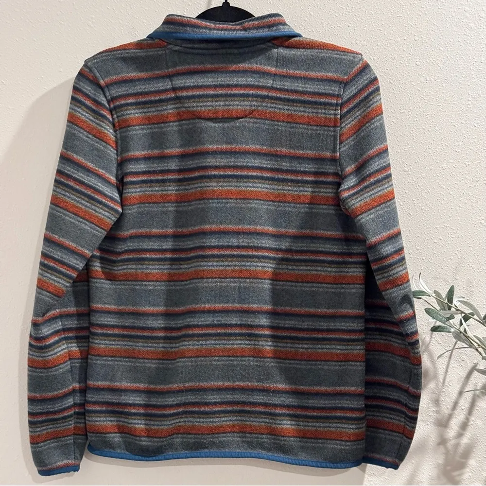 LL Bean Women's Small Striped Snap T Fleece Pullover Sweater Jacket Comfy Warm - Image 2