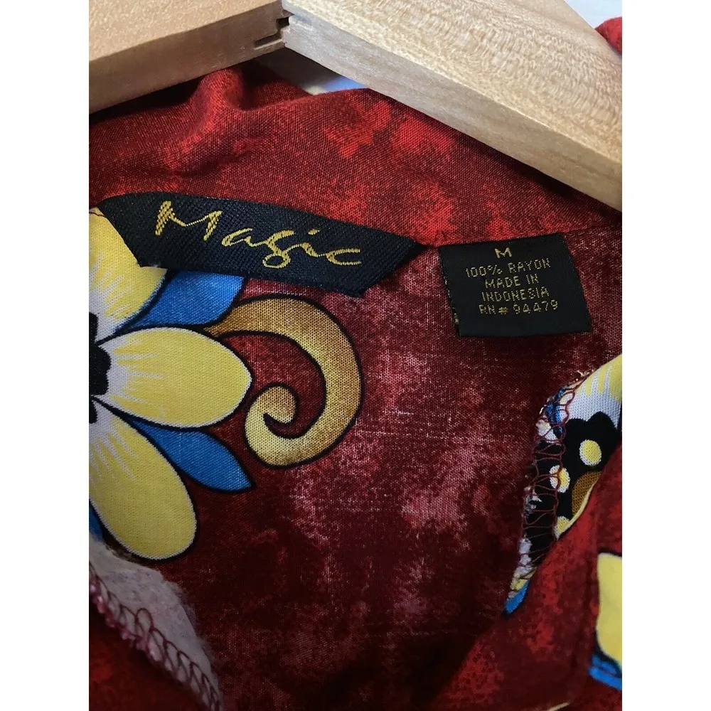 Vintage red floral pajama set size Medium sleepwear sleeveless  elastic waist - Image 4