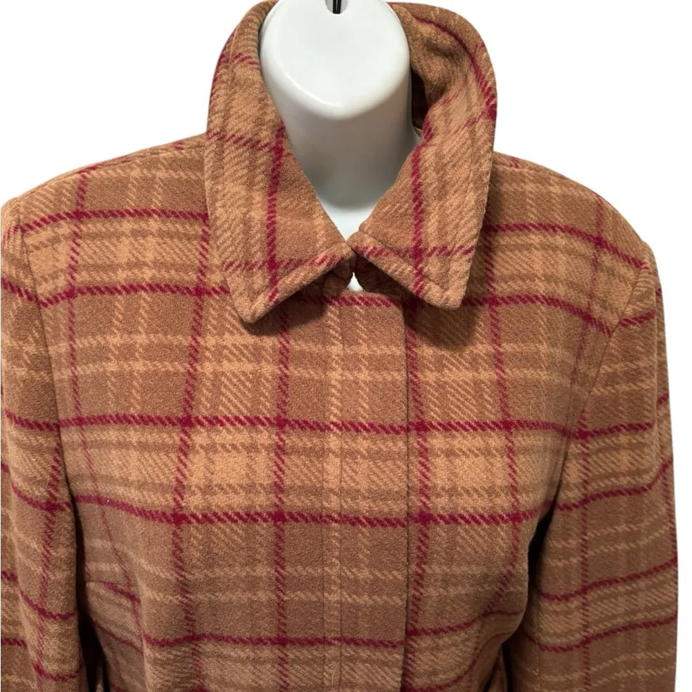 VTG J. Crew Plaid Clueless Preppy Wool Belted Trench Coat M Pockets Lined - Image 3