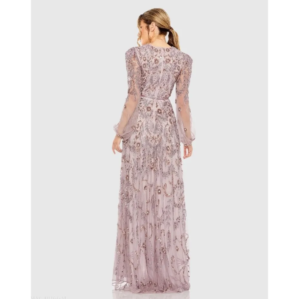 Mac Duggal 93930 Purple Puff Sleeve Embellished A Line Gown Size 10 NWT - Image 3