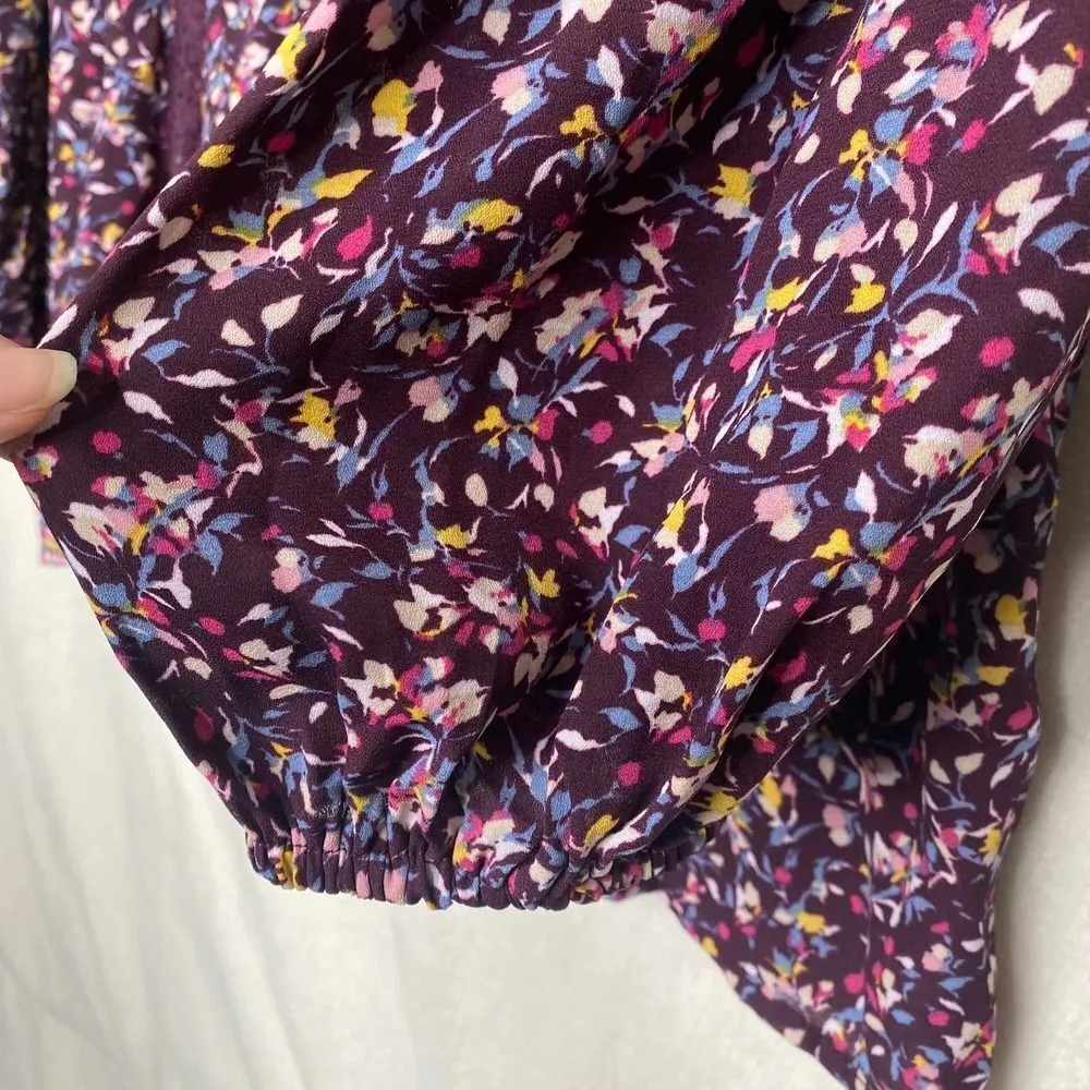 Simply Styled Long Sleeve Floral V-Neck Crochet Lace Peasant Blouse Medium Top - Image 6