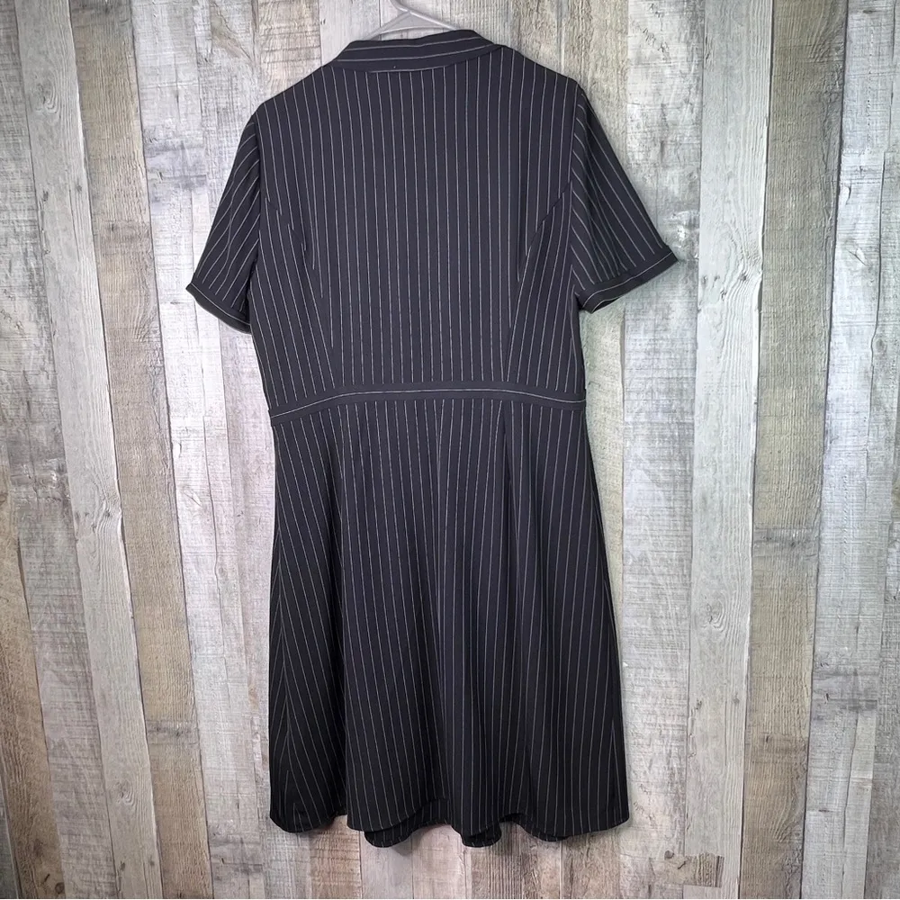 Donna Karan New York Black Dress White Pin Stripes Pull Over Short Sleeve - Image 2