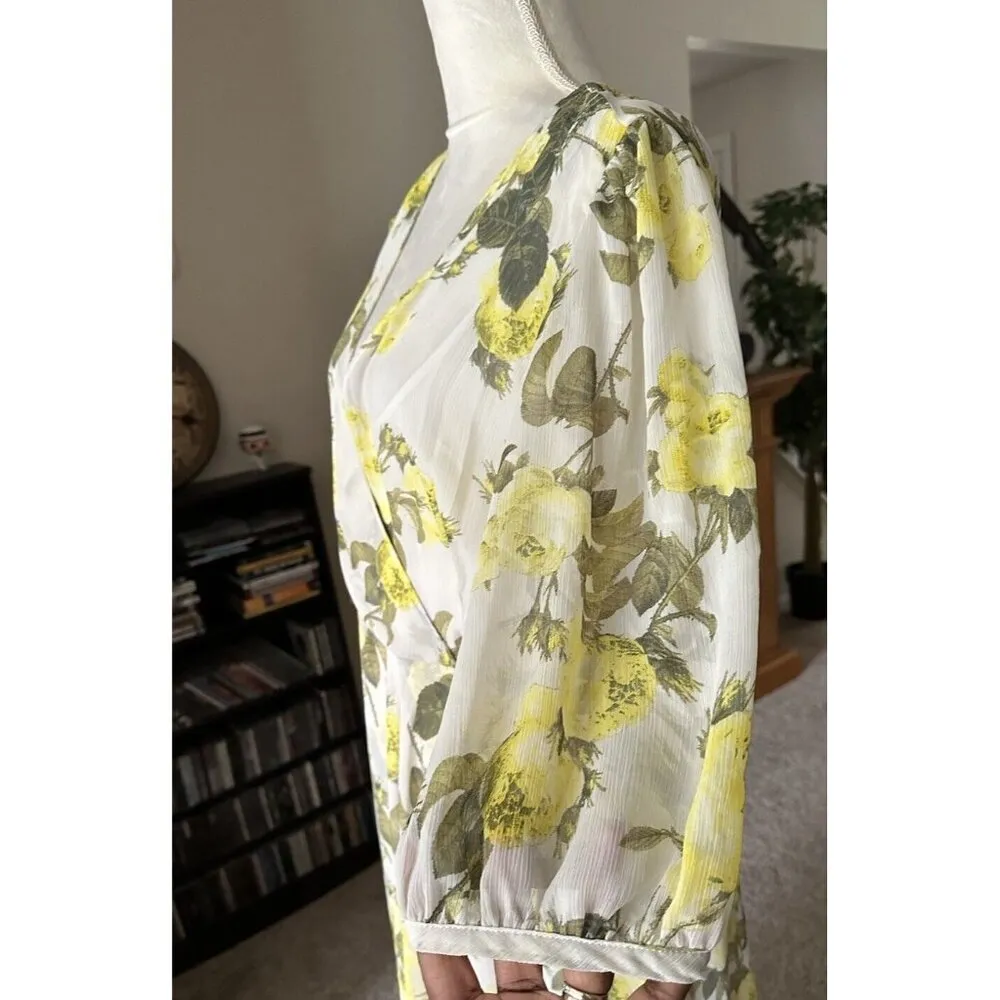CALVIN KLEIN Women’s Lemon Print Deep V Neck Maxi Hi Low Dress 3/4 Sleeve Sz 14 - Image 3