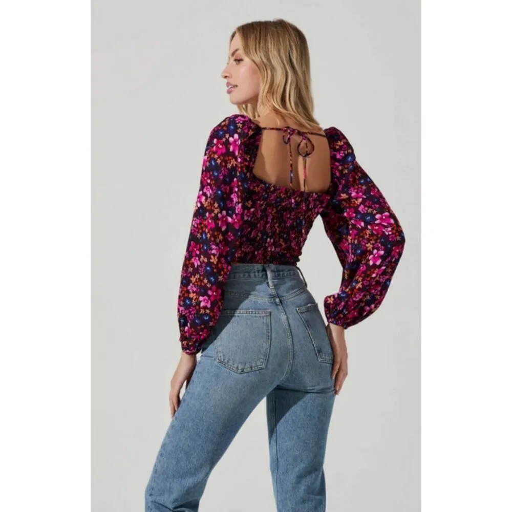 💕ASTR💕 Edwina Floral Corset Long Sleeve Top ~ Purple Floral Print XS NWT - Image 7