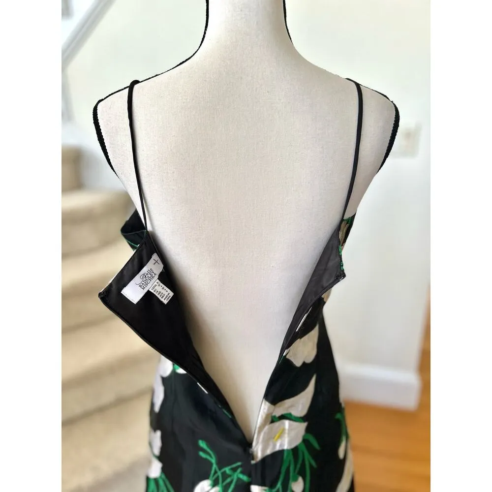 Belle Badgley Mischka Black Brocade Iris Floral Print A-Line Gown - Image 6