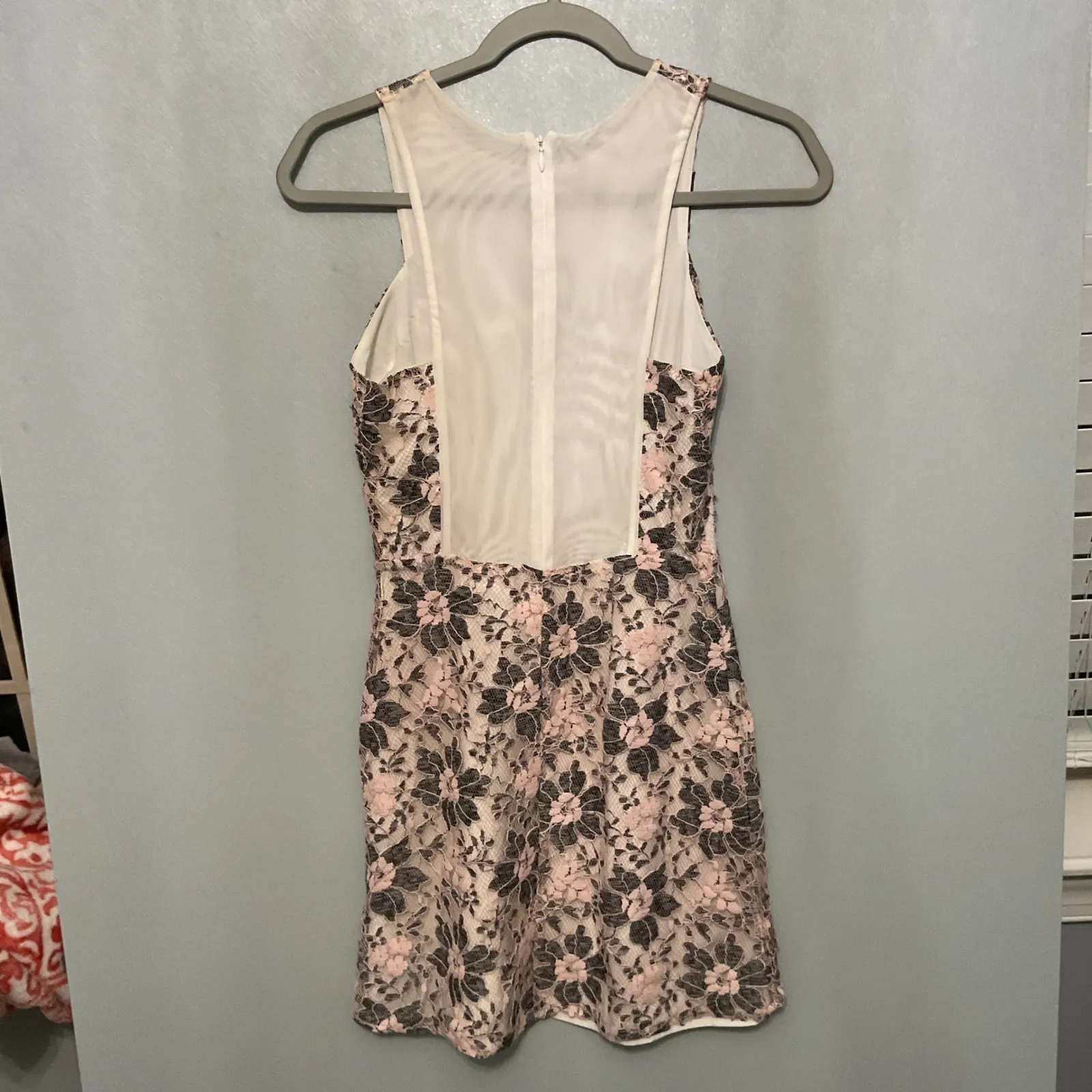 Love Ady Floral Lace Sheer Back Mini Dress Pink Black Small Size undefined - Image 3