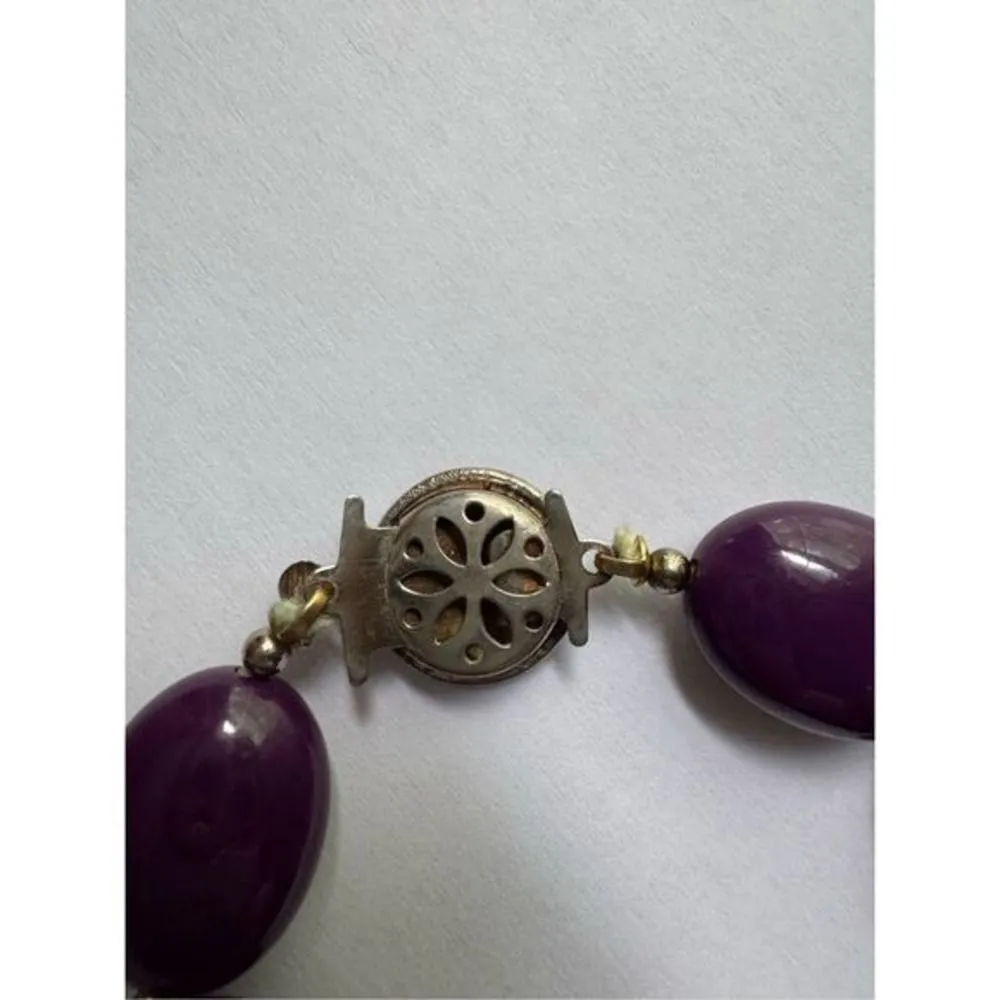 90s Vintage Womens Chunky Purple Silver Beaded Princess Matinee Necklace Y2K - Image 3