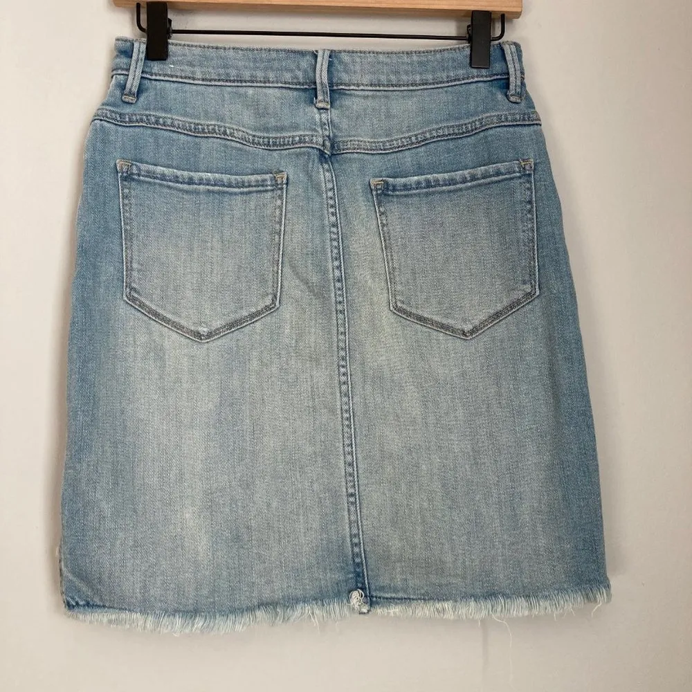 Denim Mini Skirt Raw Edge Hem Sz 27 Light Blue Wash 90s Y2K - Image 2