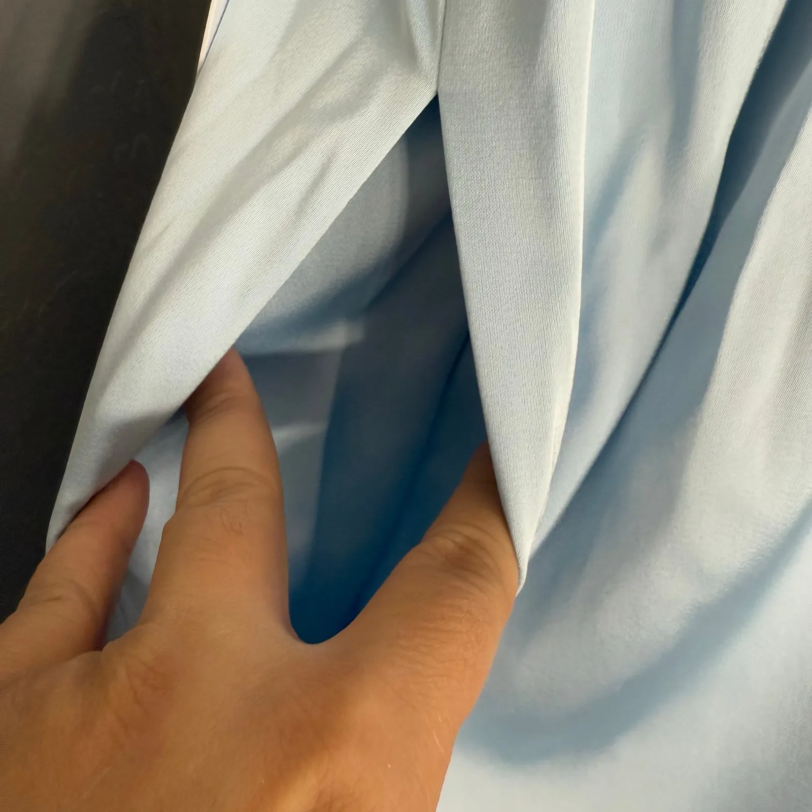 Azazie Oli Stretch Sky Blue Pleated Stretch Satin Jumpsuit - Image 3