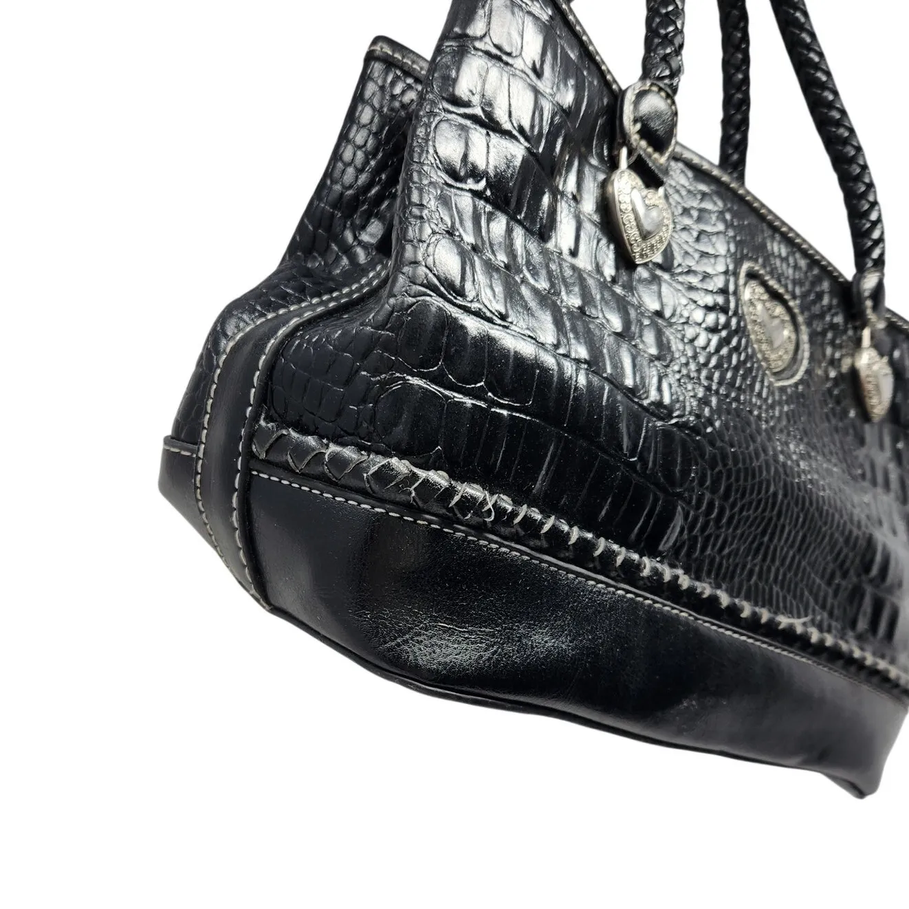 Vintage Silverake Black Croco Leather Heart Retro Gothic Chic Handbag Small - Image 11