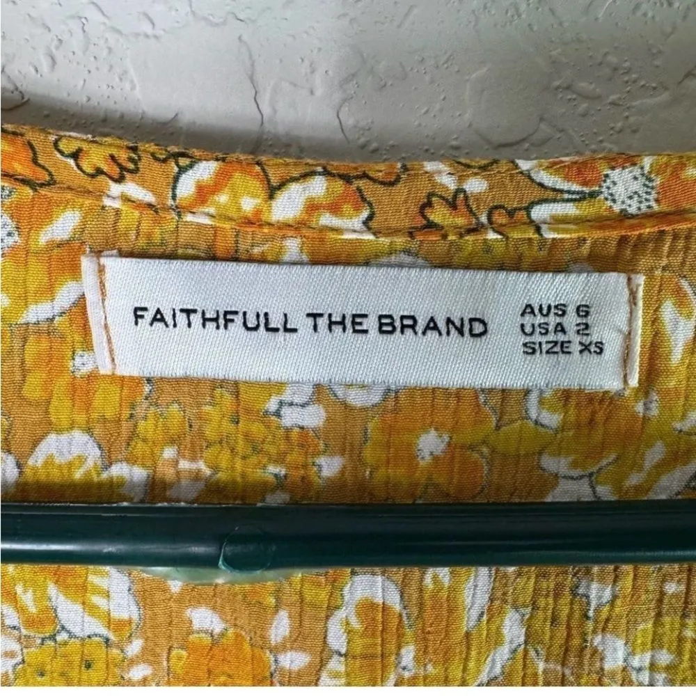 Faithfull the Brand Yellow Floral Midi Dress XS - Image 3