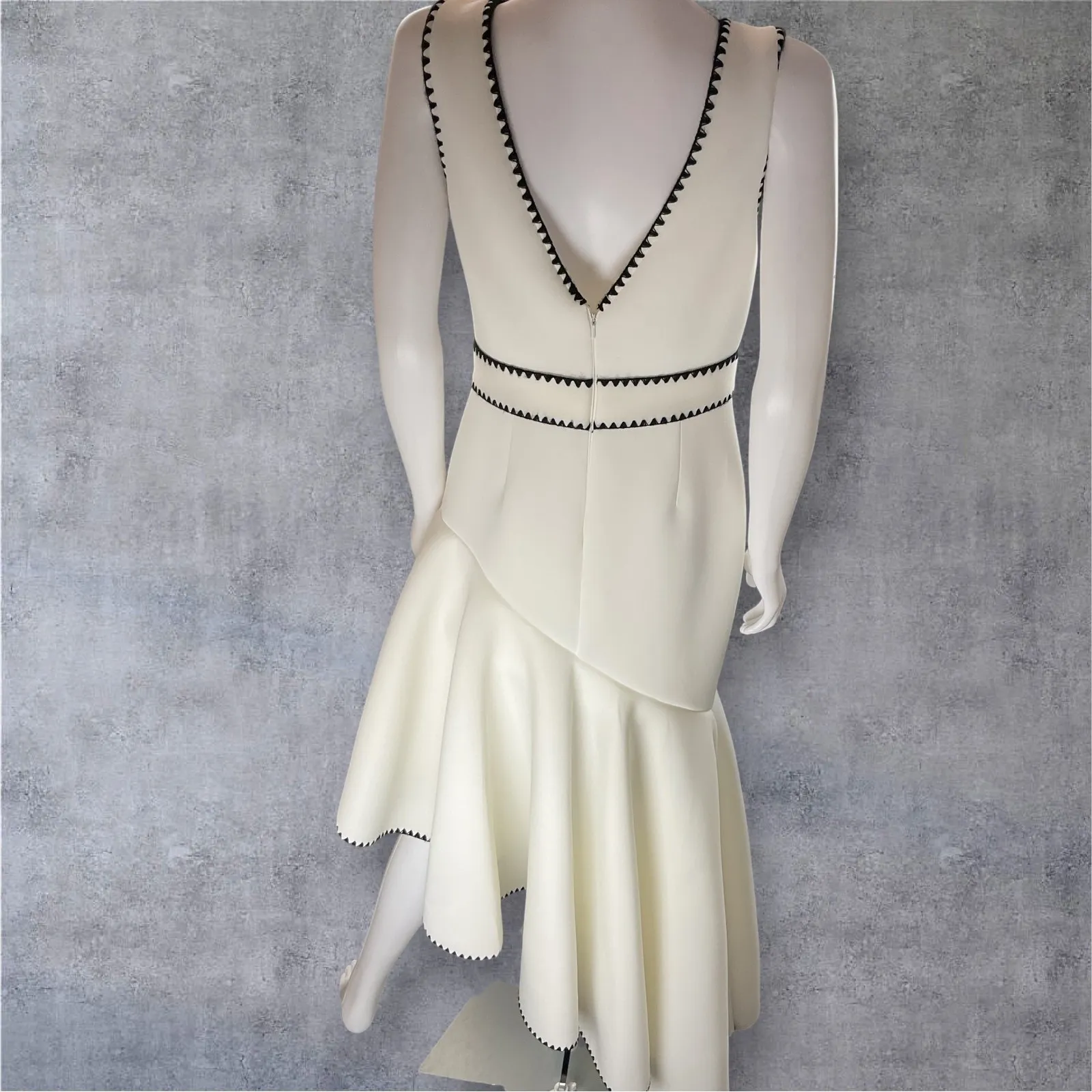 Badgley Mischka High-Low AsymmetricalGown with embroidered Trimming Scuba 8 - Image 8