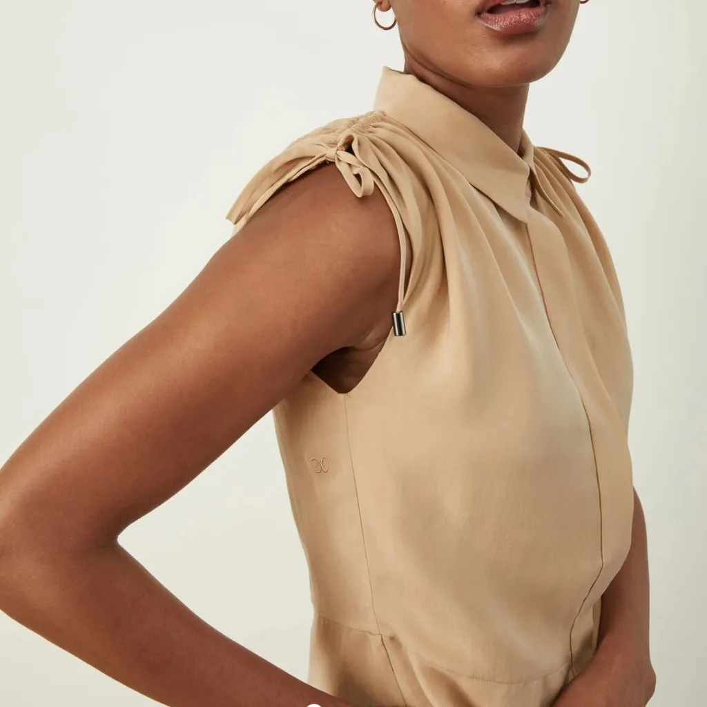 ADAY Something Special Shirt Dress‎ Cupro Button Front in Sesame Size Medium - Image 2