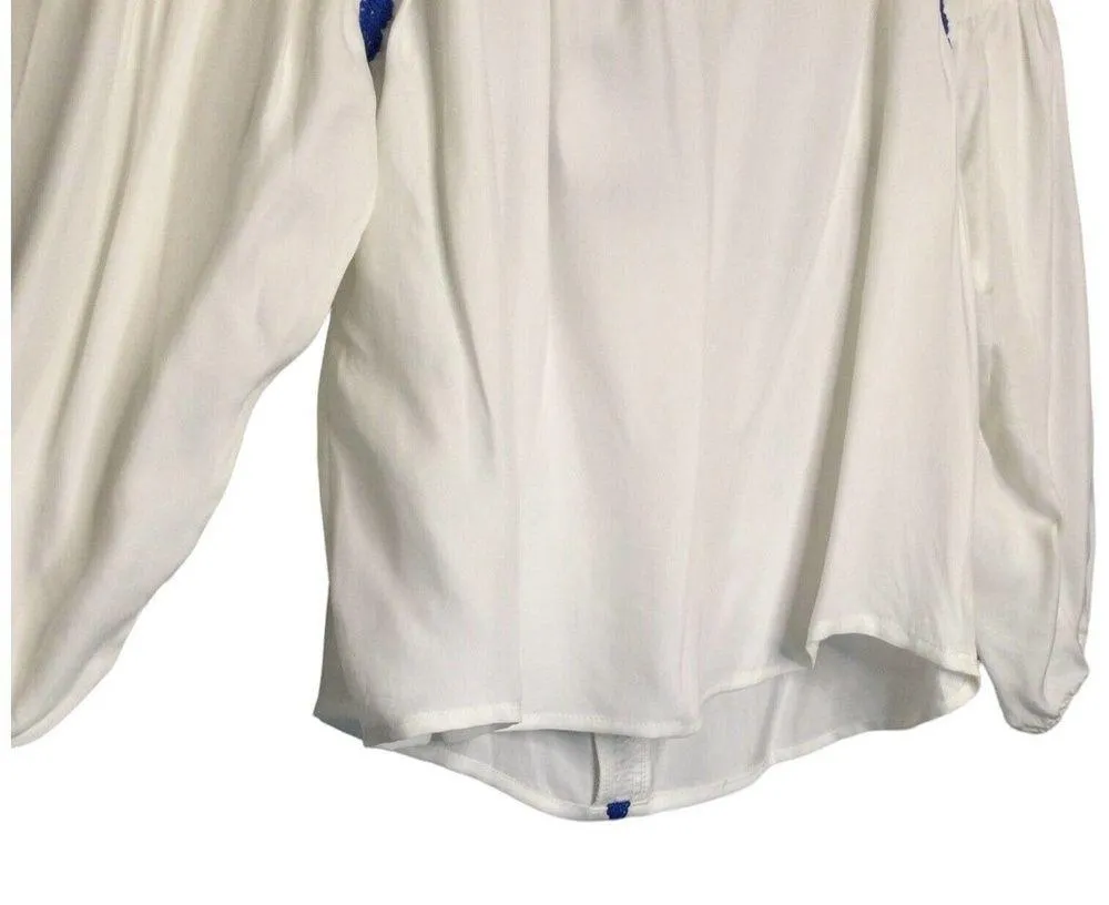 New Line And Dot Womens Medium Embroidered Lace Off Shoulder Peasant Boho White - Image 8